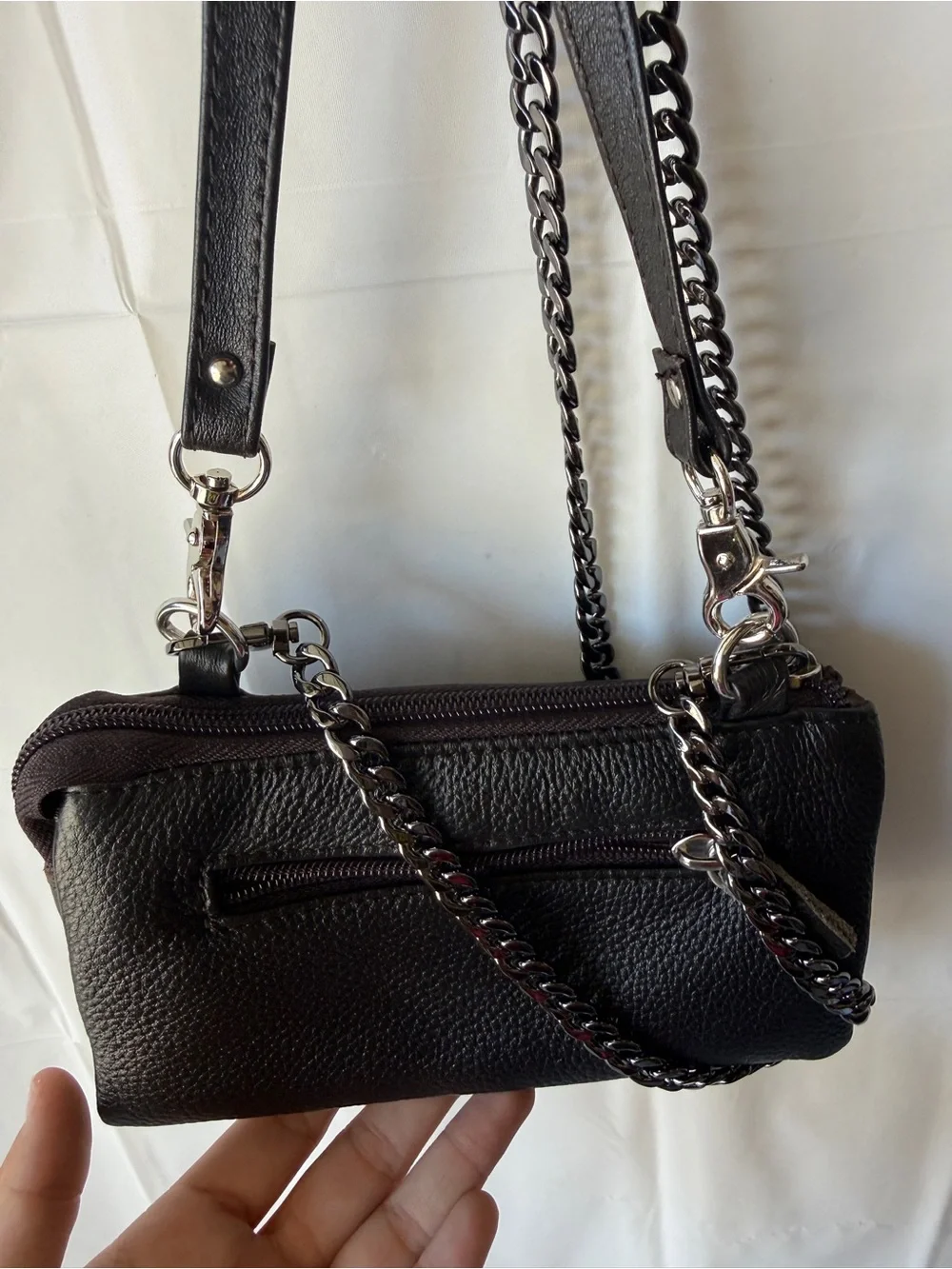 Black Leather Crossbody Bag with Chain Strap
